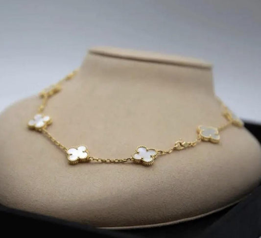 10 motif white natural pearl Clover necklace chain 18k gold plated 925 silver (with vc stamp)#clover Gift