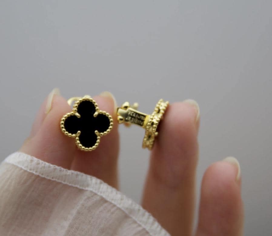 Luxury Clover earrings natural agate four leaf 18k Gold Plated 925 Sterling