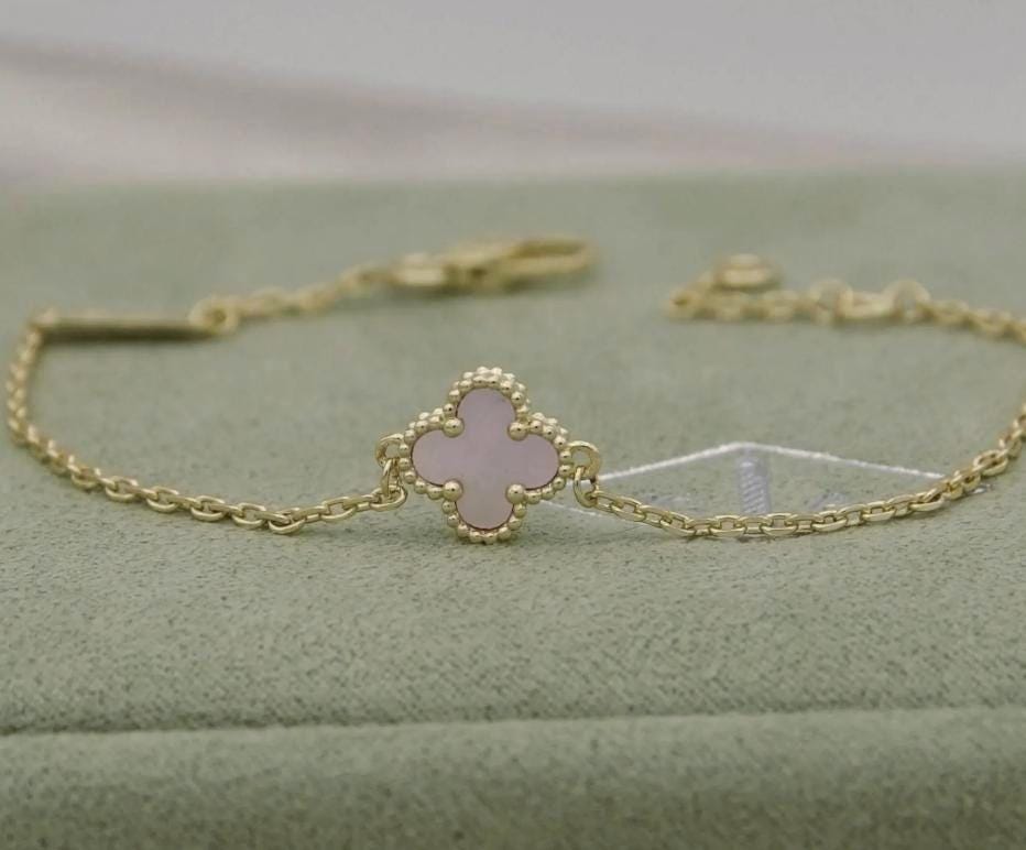 Mother of pearl one motif bracelet 18k Gold Plated 925 Sterling 9.5mm sweet mini (w8 vc stamp) #clover Gift