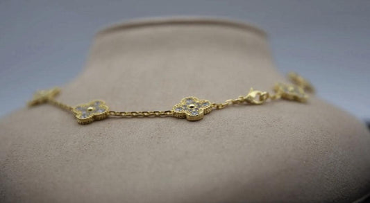 10 motif Gold Diamond Clover necklace chain 18k gold plated 925 silver (with vc stamp)