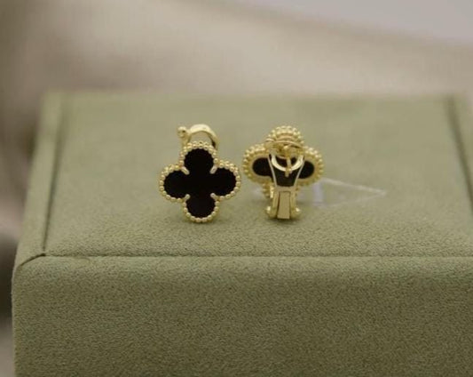18k Gold Black Clover earrings with stemp