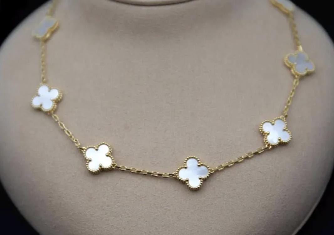10 motif white natural pearl Clover necklace chain 18k gold plated 925 silver (with vc stamp)#clover Gift