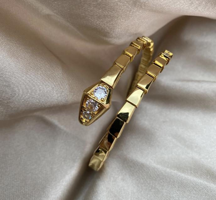 18k Gold Plated silver paved diamond Serpenti Snake Bracelet - Adjustable 19cm