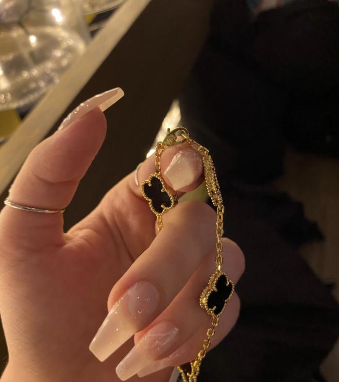 18k Gold Black Agate Clover Bracelet, 19cm #clover Gift