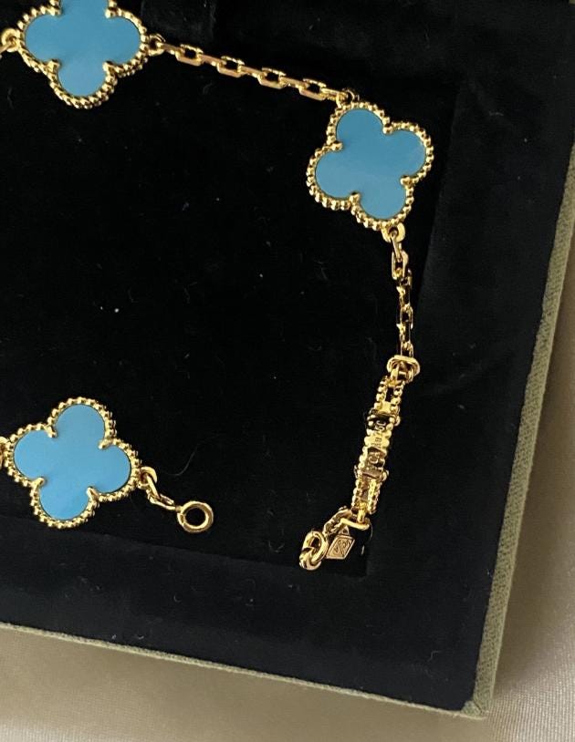 Turquoise 15mm clover bracelet 925 silver 18k gold plating (w8 stamp) #clover Gift