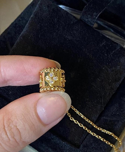 Gold fill perlee diamond clover necklace, 18k gold plated silver, Christmas holiday pendant #clover Gift