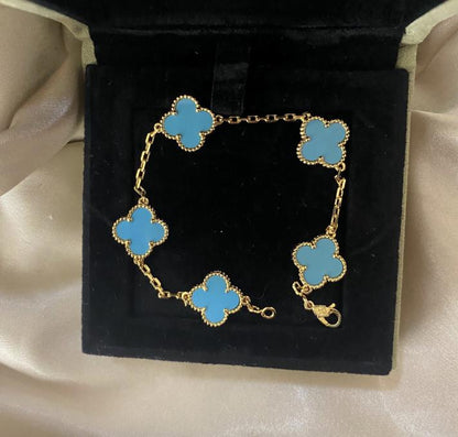 Turquoise 15mm clover bracelet 925 silver 18k gold plating (w8 stamp) #clover Gift
