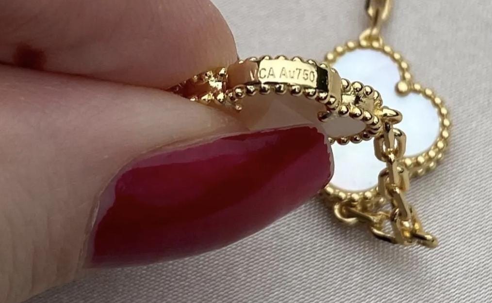925 silver 18k gold mother of Pearl clover bracelet (w8 stamp) #Eid