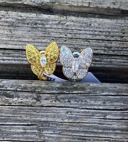 Gold Butterfly pave mismatched earrings 925 silver 18k gold plated #gift