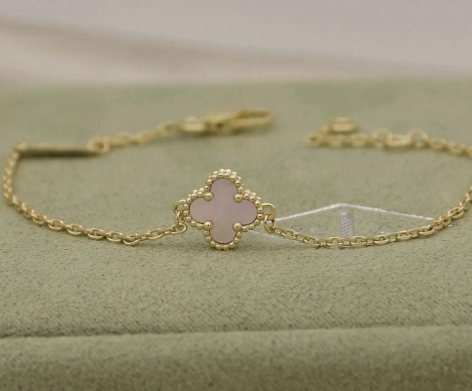 Mother of pearl one motif bracelet 18k Gold Plated 925 Sterling 9.5mm sweet mini (w8 vc stamp) #clover Gift