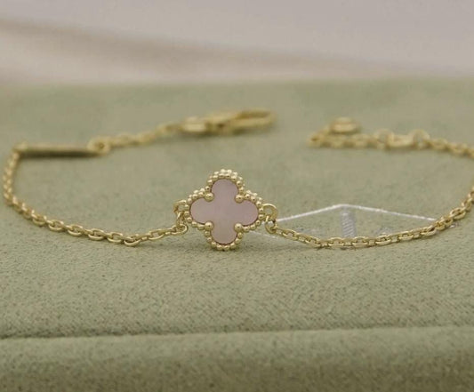 Mother of pearl one motif bracelet 18k Gold Plated 925 Sterling 9.5mm sweet mini (w8 vc stamp) #clover Gift