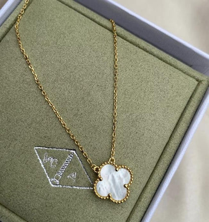 Four leaf mother of pearl guilloche Clover necklace 925 silver 18k gold plated #clover Gift
