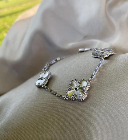 18k Gold Clover Bracelet - Guilloche 5 Clover Design, Four Leaf Gold Plated - white gold plated 15mm Four Leaf Clover Jewelry gemstones