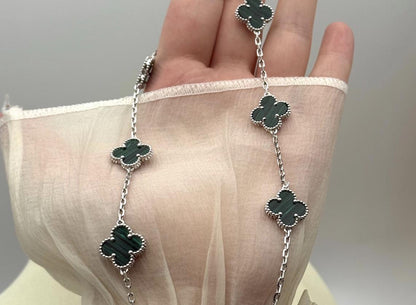 10 motif Green natural malachite Clover necklace chain 18k gold plated 925 silver (with vc stamp)