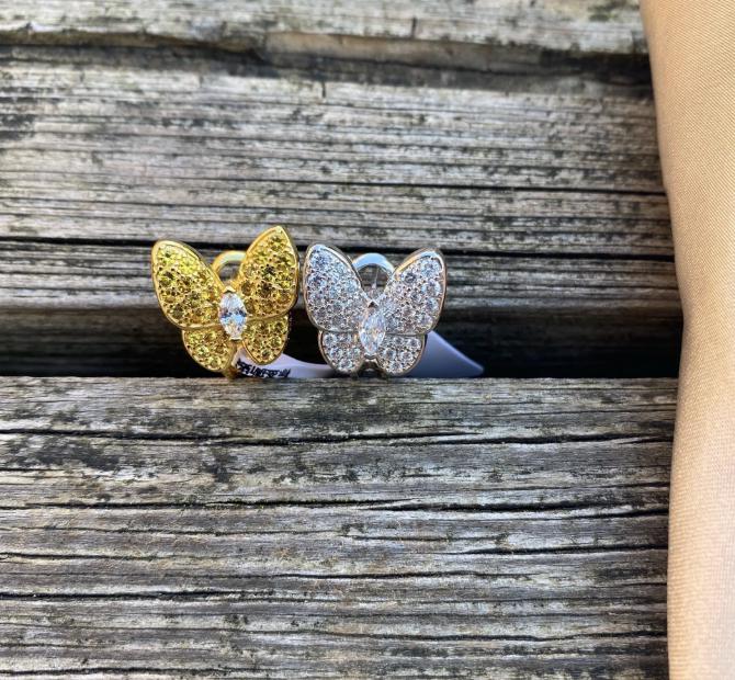 Gold Butterfly pave mismatched earrings 925 silver 18k gold plated #gift