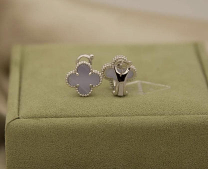 Chalcedony Clover Earrings, 18k White Gold Plated Sterling Silver
