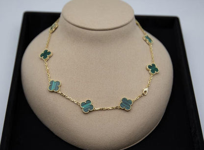 10 motif Green natural malachite Clover necklace chain 18k gold plated 925 silver (with vc stamp)