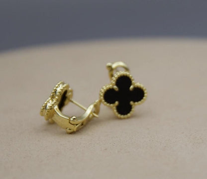 Luxury Clover earrings natural agate four leaf 18k Gold Plated 925 Sterling