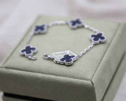 Navy blue Christmas clover bracelet 925 sterling silver 18k gold plating (w8 vc stamp)