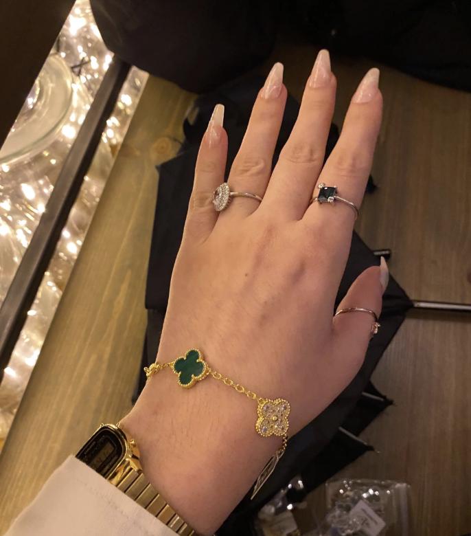 Four leaf Malachite diamond guilloche Clover Bracelet 925 silver 18k gold plated #clover Gift