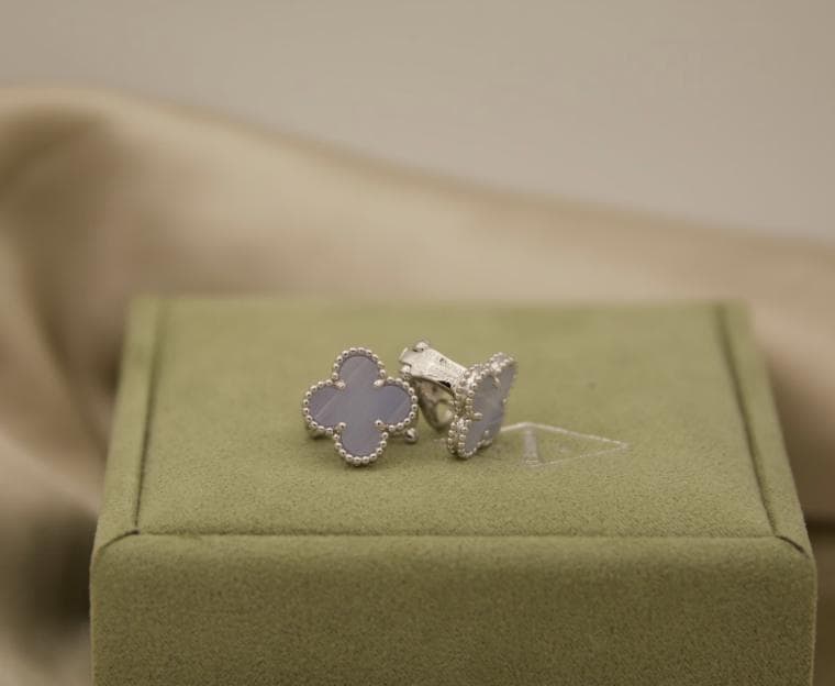 Chalcedony Clover Earrings, 18k White Gold Plated Sterling Silver