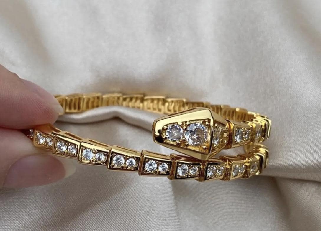18k gold Snake serpent diamond pave bangle bracelet#clover Gift
