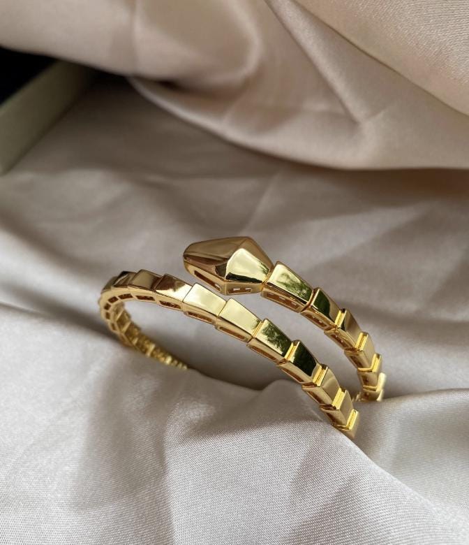 18k Gold Plated silver Serpenti Snake Bracelet - Adjustable 19cm