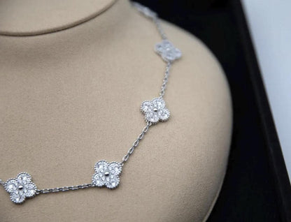 10 motif Gold Diamond Clover necklace chain 18k gold plated 925 silver (with vc stamp)