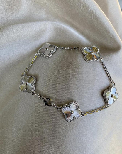 18k Gold Clover Bracelet - Guilloche 5 Clover Design, Four Leaf Gold Plated - white gold plated 15mm Four Leaf Clover Jewelry gemstones