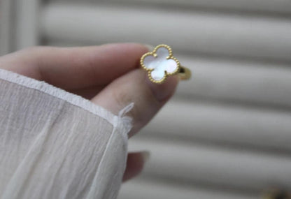 Four leaf guilloche Clover Ring 925 silver 18k gold plated #Gift