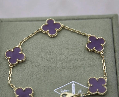 Amethyst Purple Clover bracelet 925 sterling silver w8 18k gold plating