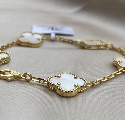 925 silver 18k gold mother of Pearl clover bracelet (w8 stamp) #Eid