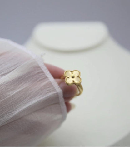 Four leaf guilloche Clover Ring 925 silver 18k gold plated #Gift