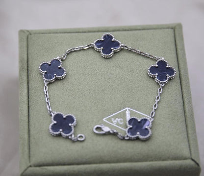 Navy blue Christmas clover bracelet 925 sterling silver 18k gold plating (w8 vc stamp)