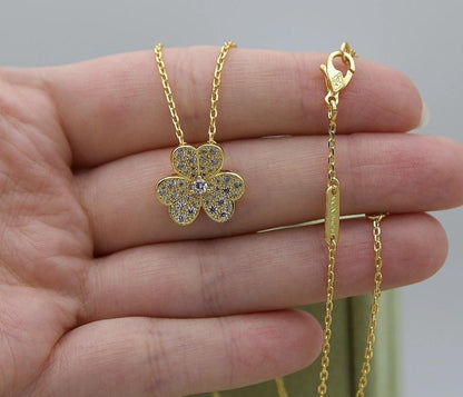 Flower Clover necklace 18k Gold Plated 925 Sterling cz (w8 vc stamp) #clover Gift
