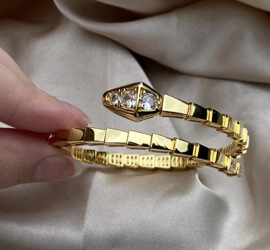 18k Gold Plated silver paved diamond Serpenti Snake Bracelet - Adjustable 19cm