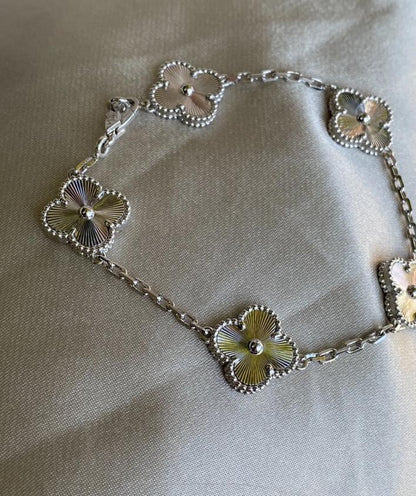 18k Gold Clover Bracelet - Guilloche 5 Clover Design, Four Leaf Gold Plated - white gold plated 15mm Four Leaf Clover Jewelry gemstones