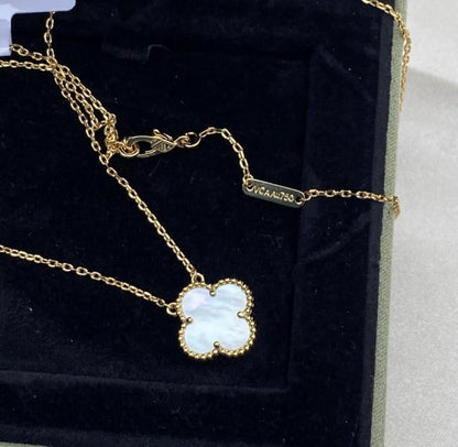 Four leaf mother of pearl guilloche Clover necklace 925 silver 18k gold plated #clover Gift