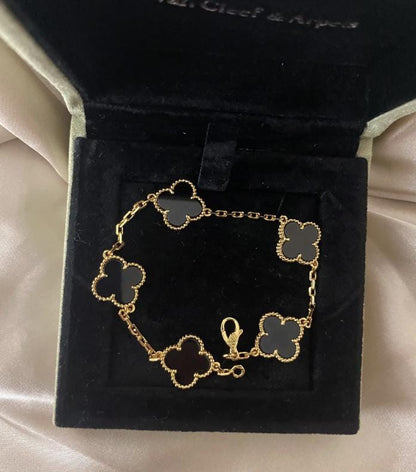 18k Gold black Onyx Clover Bracelet 925 silver #Gift