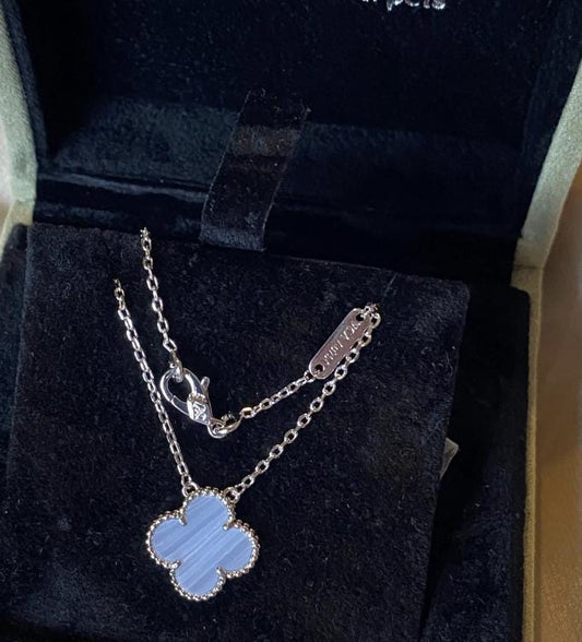 Chalcedony necklace four leaf clover 18k Gold Plated 925 Sterling (w8 vc stamp)#clover Gift