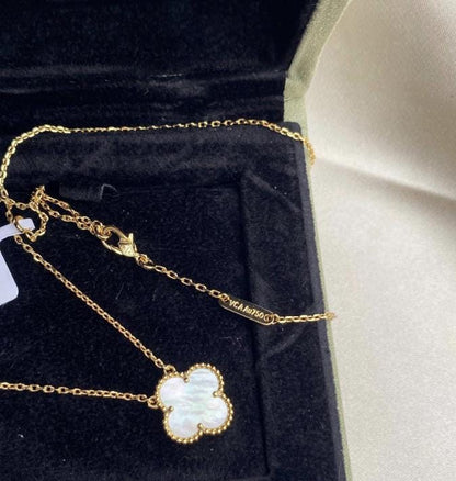 Four leaf mother of pearl guilloche Clover necklace 925 silver 18k gold plated #clover Gift