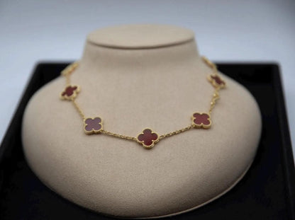 10 motif Red natural carnelian Clover necklace chain 18k gold plated 925 silver (with vc stamp)
