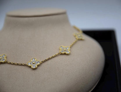 10 motif Gold Diamond Clover necklace chain 18k gold plated 925 silver (with vc stamp)