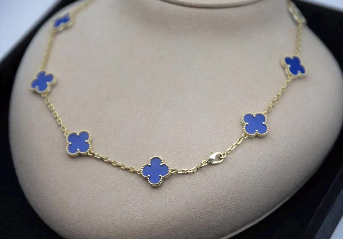 10 motif blue agate Clover necklace chain 18k gold plated 925 silver (with vc stamp) #clover Gift