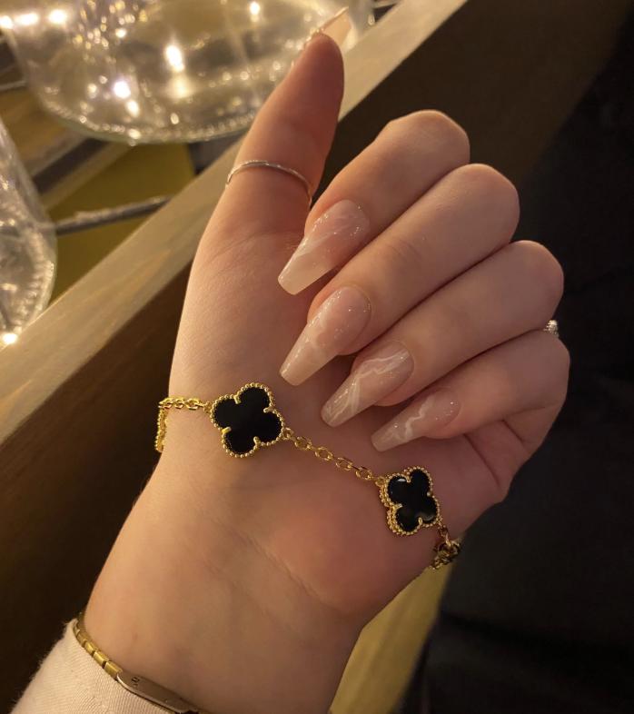 18k Gold Black Agate Clover Bracelet, 19cm #clover Gift