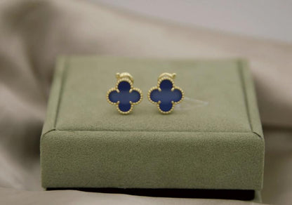 Blue agate Clover earrings four leaf 18k Gold Plated 925 Sterling (w8 stamp)