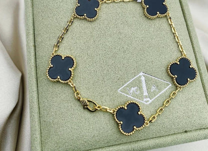 925 silver 18k Gold plated black agate Clover Bracelet #Gift