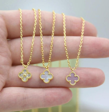 9.5 mm sweet mini Clover necklace four leaf 18k Gold Plated 925 Sterling (w8 vc stamp)