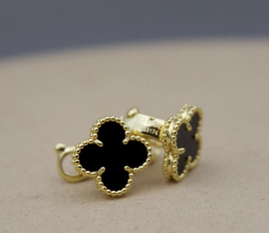Luxury Clover earrings natural agate four leaf 18k Gold Plated 925 Sterling