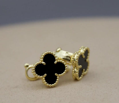 Luxury Clover earrings natural agate four leaf 18k Gold Plated 925 Sterling